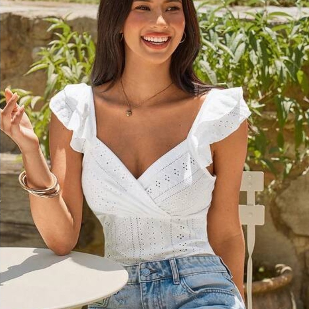 SHEIN White Ruffled Eyelet Bodysuit